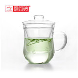 明尚德 玻璃 350ml 花茶杯 带盖过滤透 水杯 MTB389