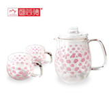 明尚德 可爱粉色印花 情侣整套茶具套装 乐雅-TZ318